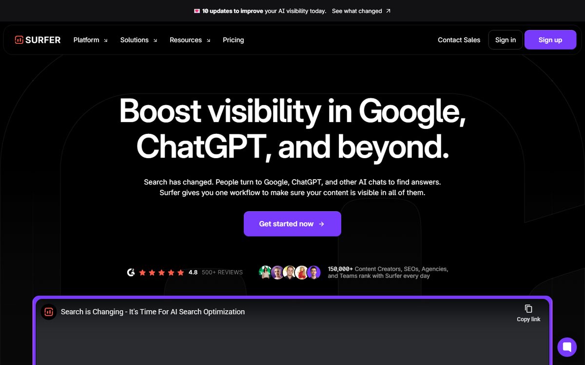 Surfer SEO landing page